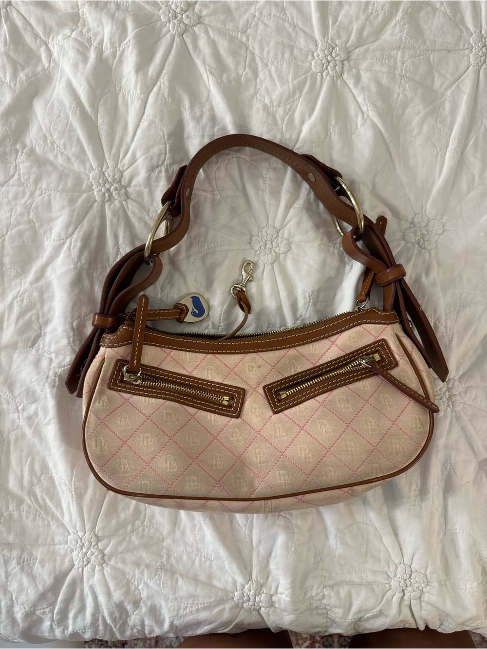Dooney & Bourke Pink Canvas Shoulder Bag with Brown Leather Trim